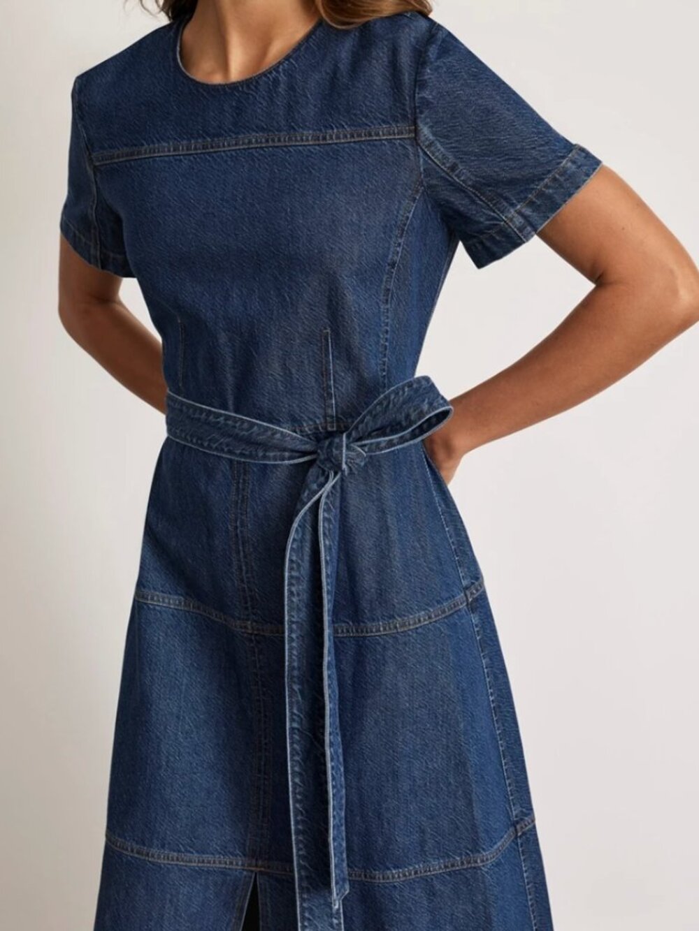 Tanya Taylor Ella Denim Midi Dress Classic Indigo Blue - Picture 5 of 9